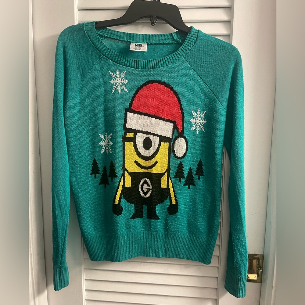 Despicable me Minion Christmas Ugly Holiday Sweater Worn 1x, XS Womens runs sm